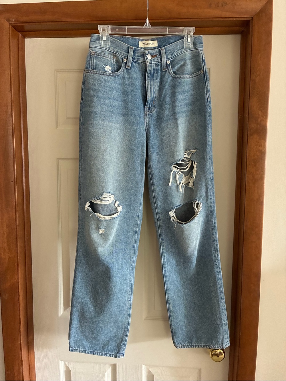 Madewell Baggy Straight Jeans Light Blue Distressed Straight-Leg 25P